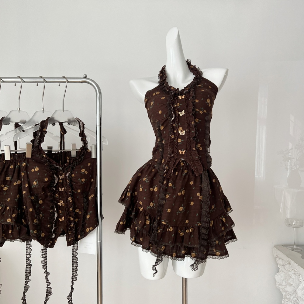Sweet short skirt summer tops a set for women