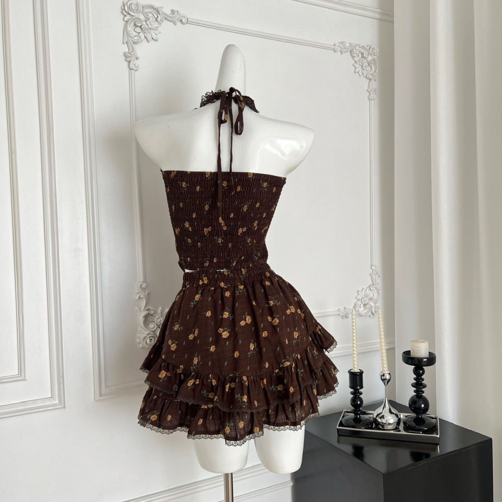 Sweet short skirt summer tops a set for women