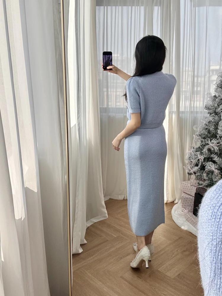 Package hip retro skirt France style knitted tops