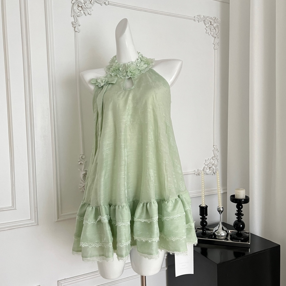 Slim summer lace dress sleeveless splice T-back for women