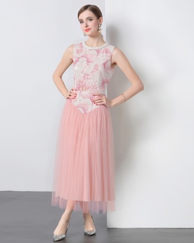 Tender blooming sleeveless dress halter sequins long dress