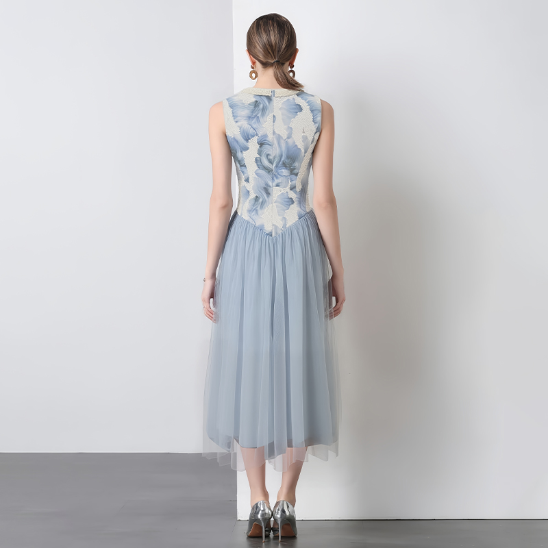 Tender blooming sleeveless dress halter sequins long dress
