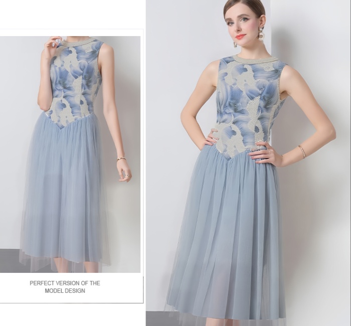Tender blooming sleeveless dress halter sequins long dress