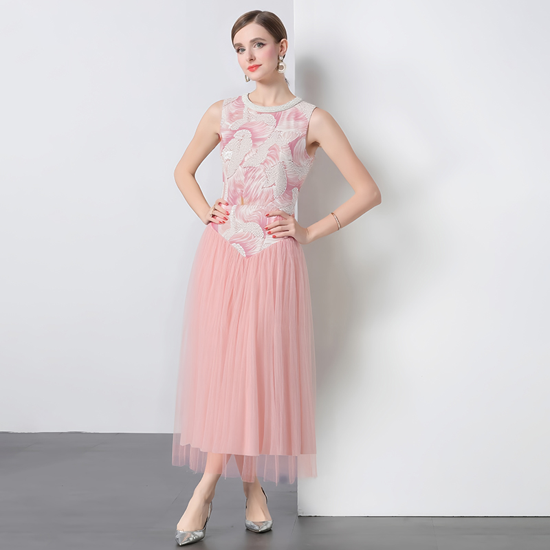 Tender blooming sleeveless dress halter sequins long dress