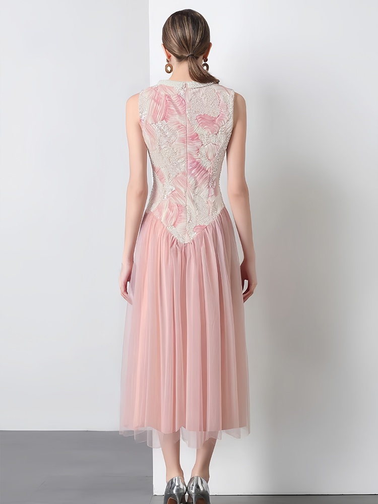 Tender blooming sleeveless dress halter sequins long dress