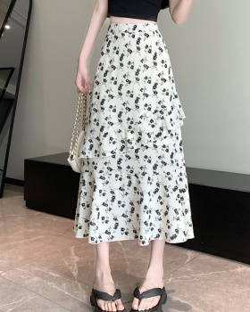 All-match floral summer large yard high waist cake long skirt