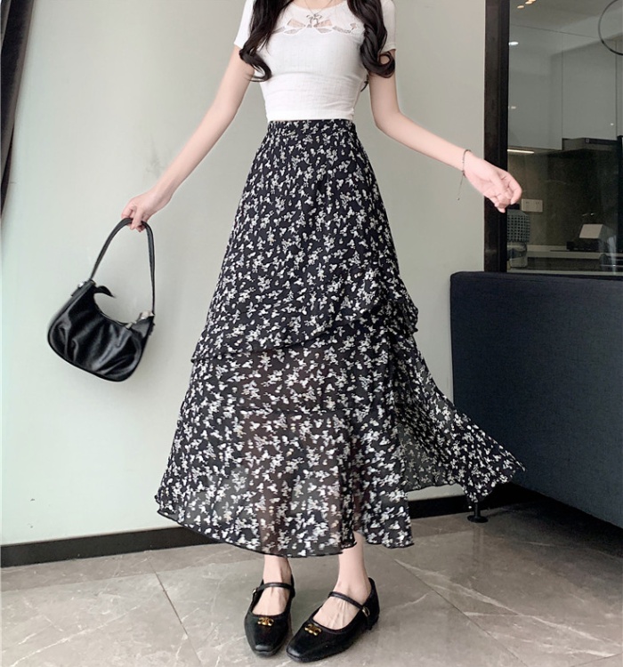 All-match floral summer large yard high waist cake long skirt