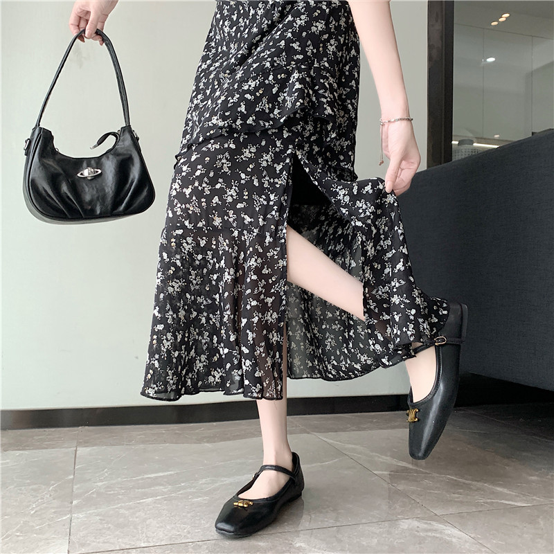 All-match floral summer large yard high waist cake long skirt