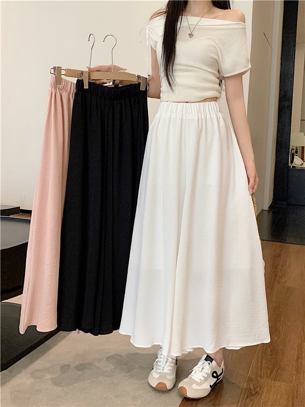 Autumn fold wide leg pants high waist long culottes