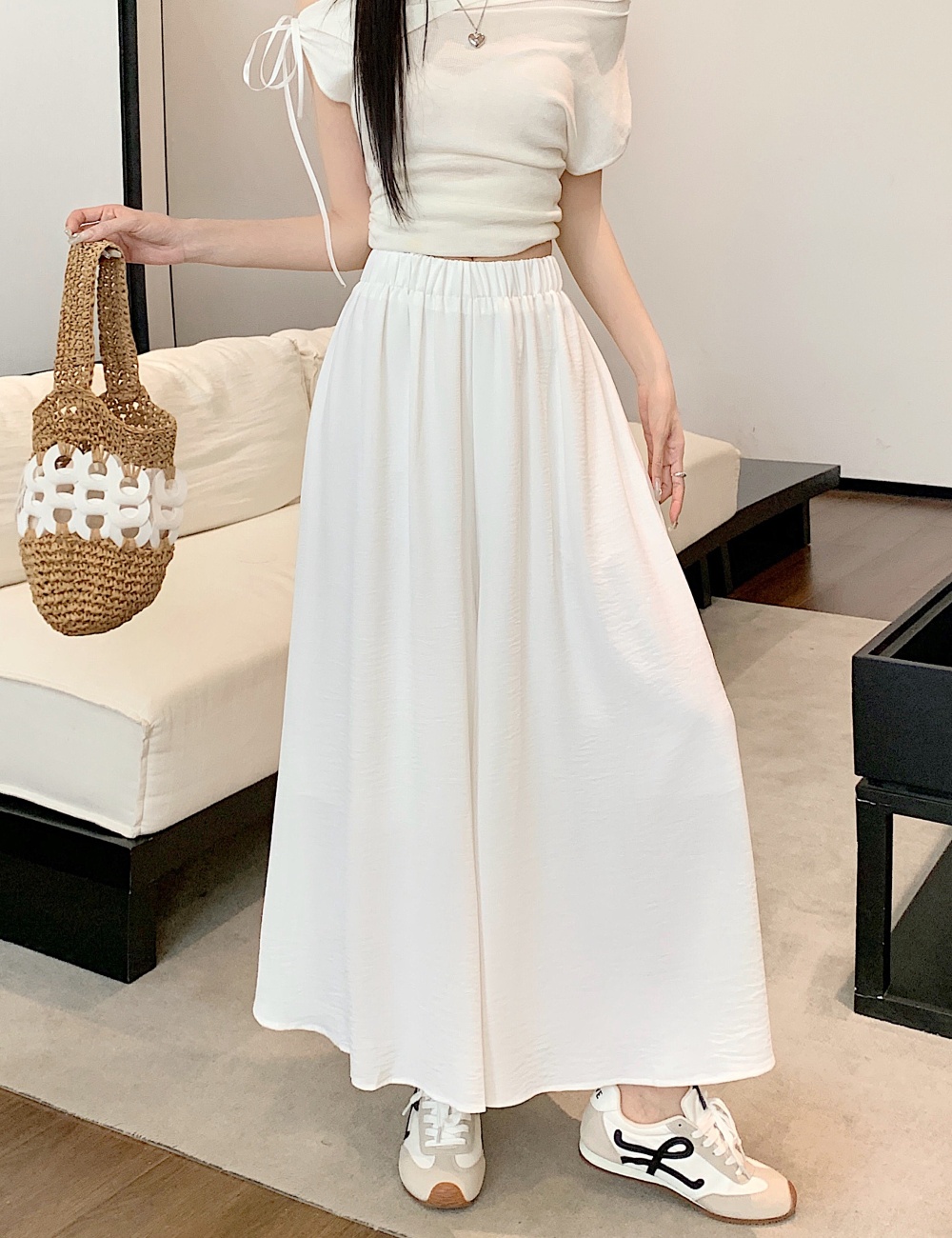 Autumn fold wide leg pants high waist long culottes