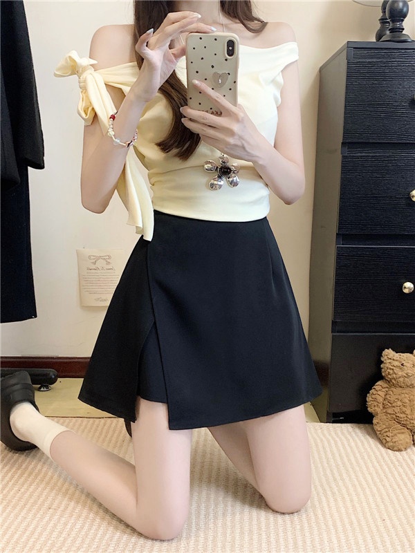 Slim high waist business suit elastic waist A-line skirt