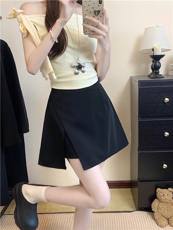 Slim high waist business suit elastic waist A-line skirt