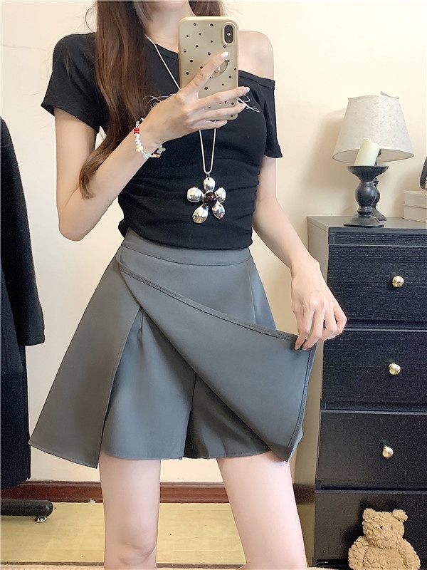 Slim high waist business suit elastic waist A-line skirt