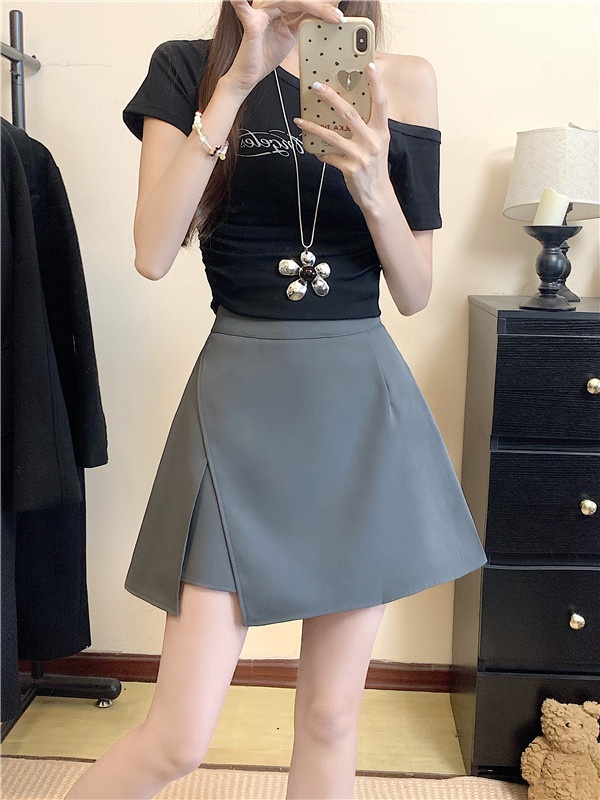 Slim high waist business suit elastic waist A-line skirt