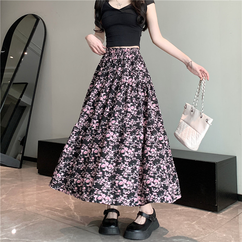 Large yard A-line floral cake high waist skirt