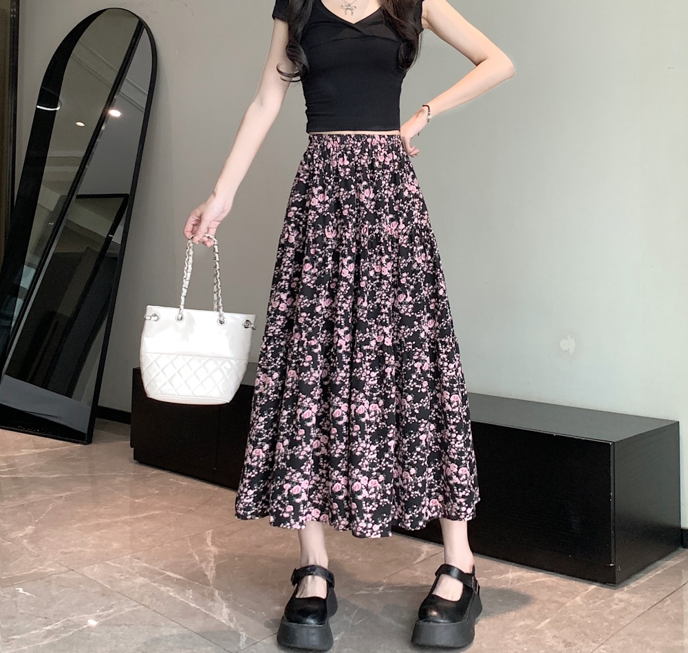Large yard A-line floral cake high waist skirt