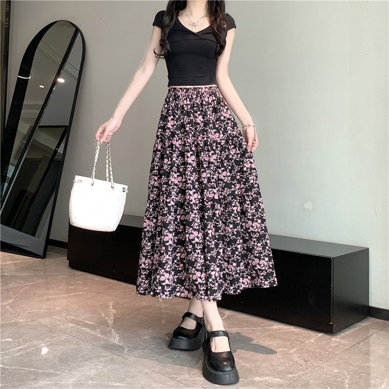 Large yard A-line floral cake high waist skirt