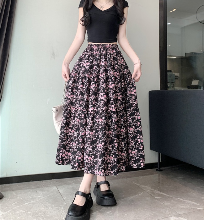 Large yard A-line floral cake high waist skirt