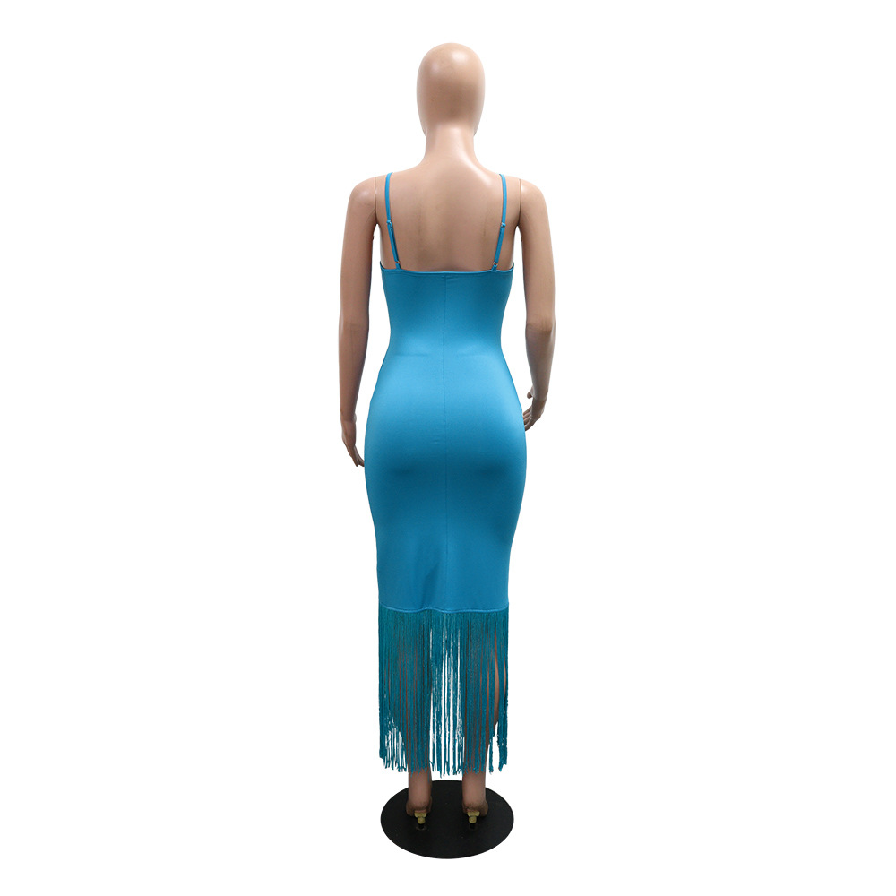 Sexy pure sling tassels dress frenum summer Casual long dress