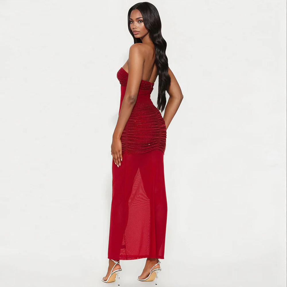 Mesh European style long dress milk silk dress