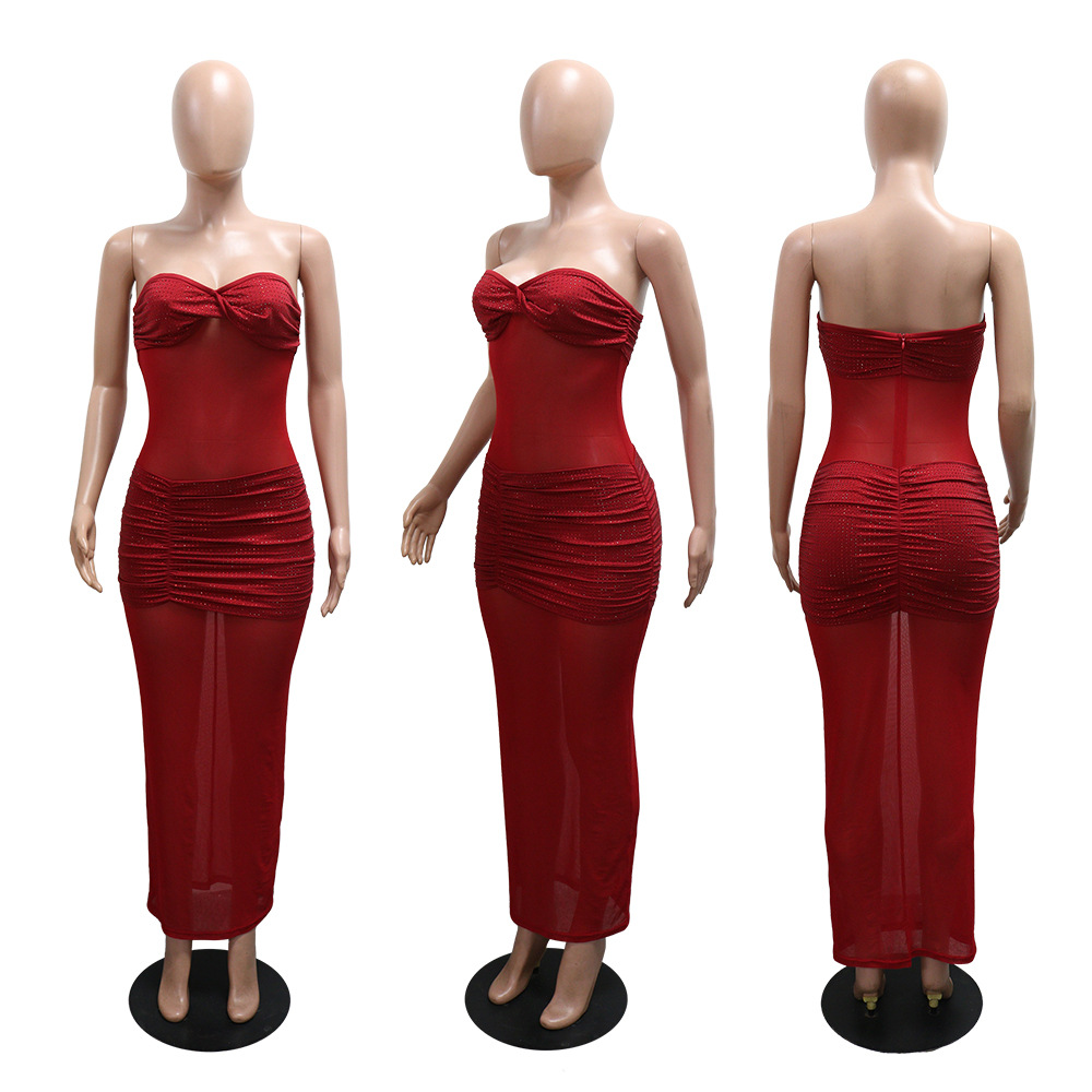 Mesh European style long dress milk silk dress