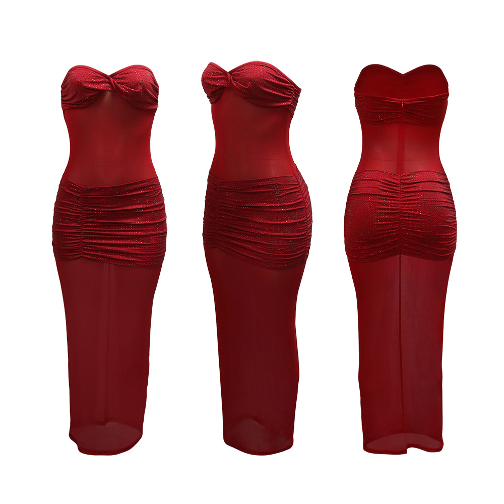 Mesh European style long dress milk silk dress