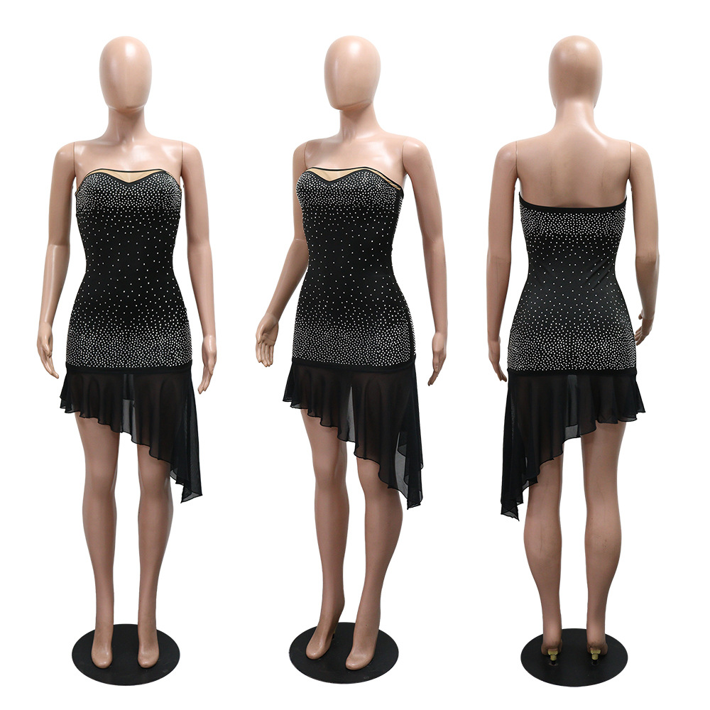 Irregular wrapped chest gauze splice dress for women