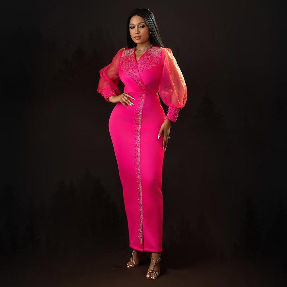 Rhinestone dress elasticity long dress for women
