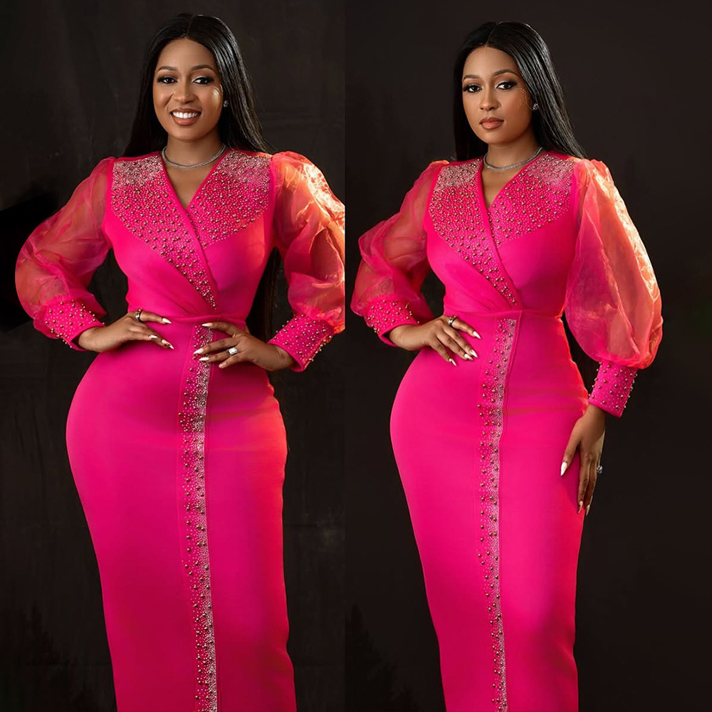 Rhinestone dress elasticity long dress for women