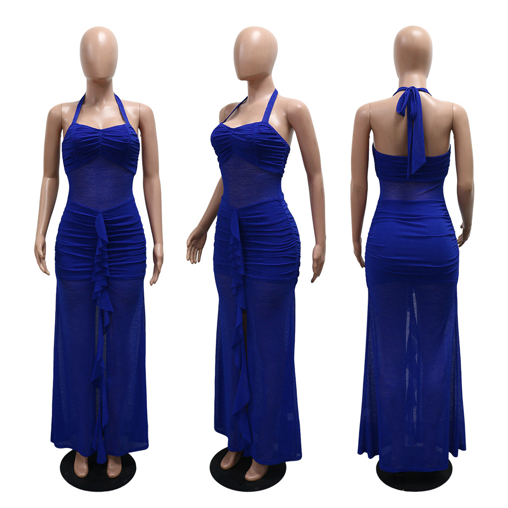 European style pure split sleeveless sexy dress for women