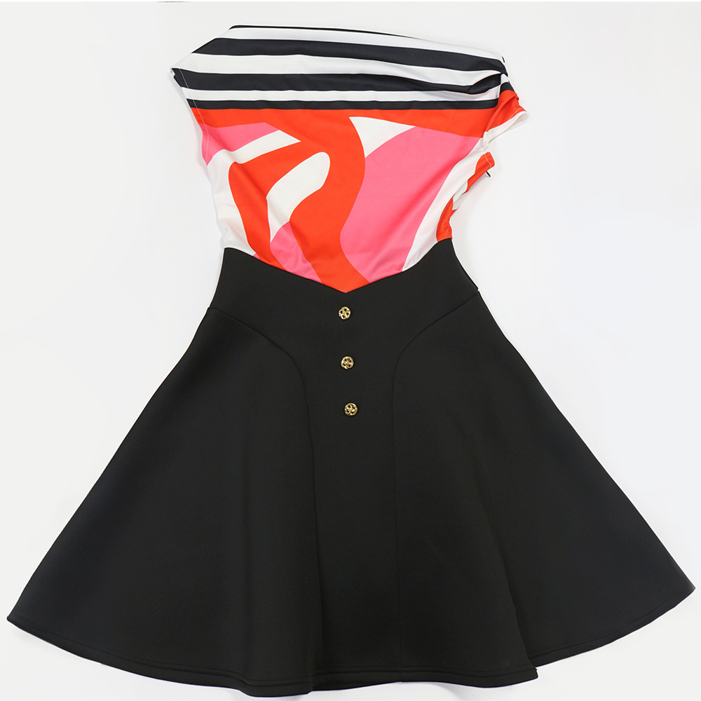 Casual flat shoulder dress printing fashion T-back for women