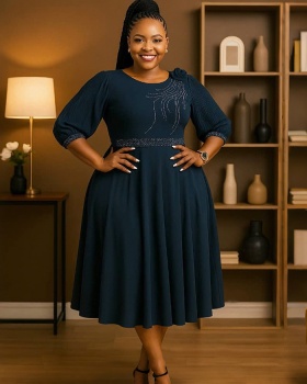 European style round neck short sleeve dress