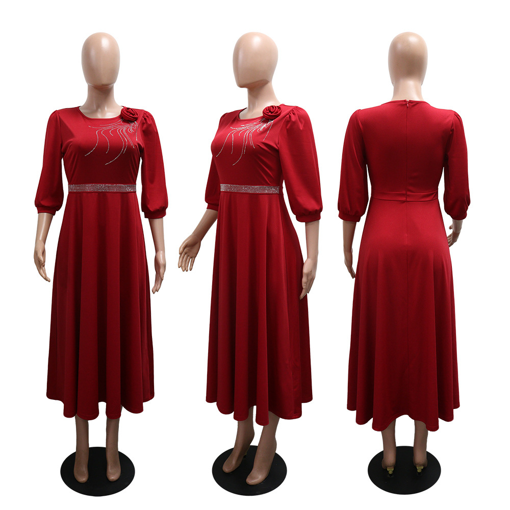 European style round neck short sleeve dress