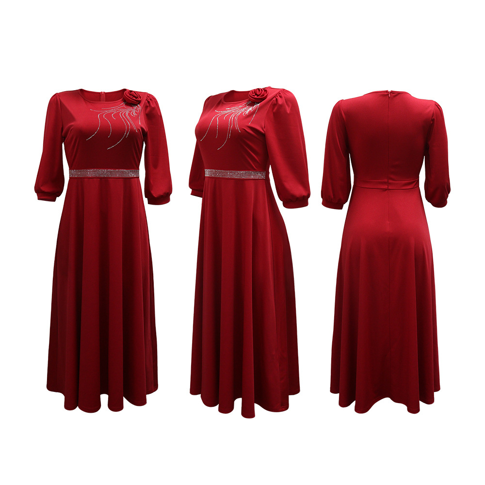 European style round neck short sleeve dress