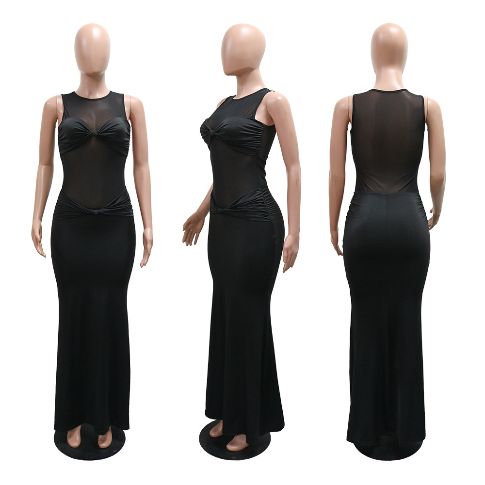 European style package hip long dress perspective dress