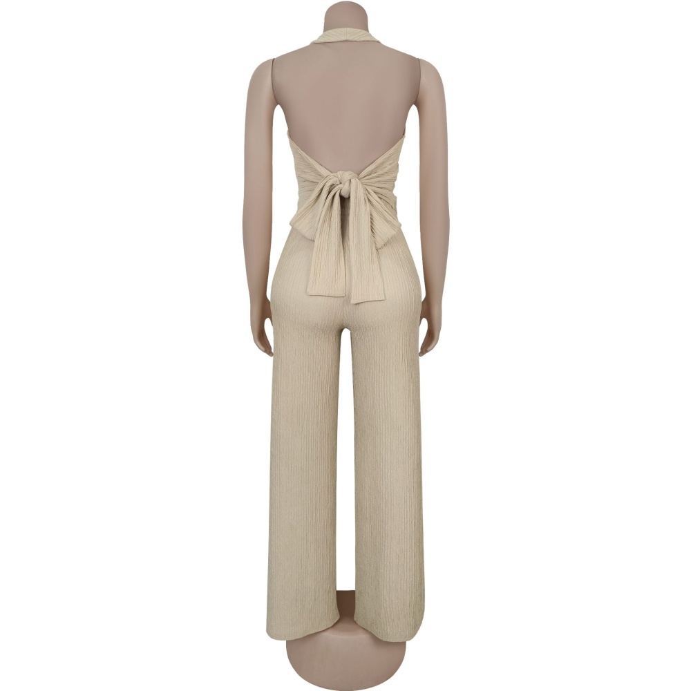 Bandage fashion long pants halter tops 2pcs set for women