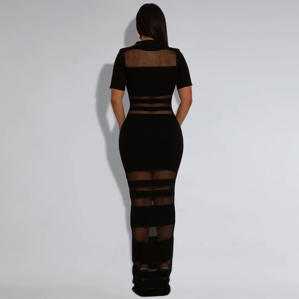 Sexy perspective gauze splice European style dress for women