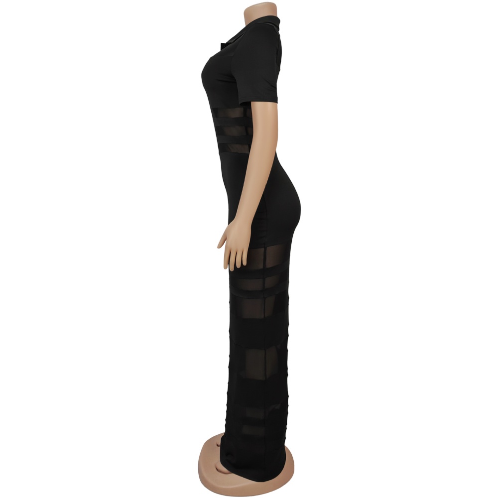 Sexy perspective gauze splice European style dress for women