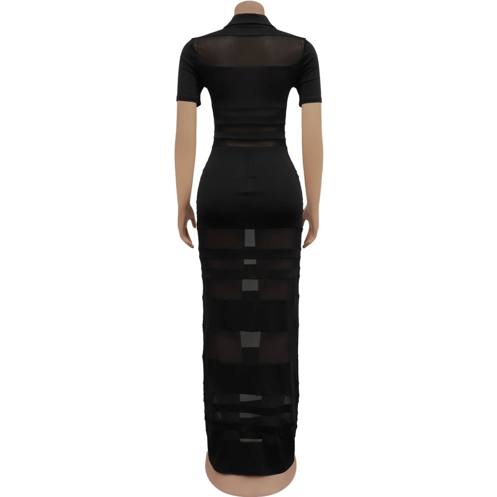 Sexy perspective gauze splice European style dress for women