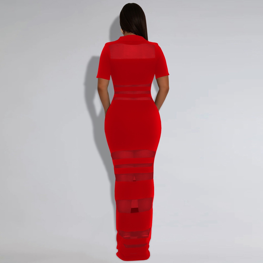 Sexy perspective gauze splice European style dress for women