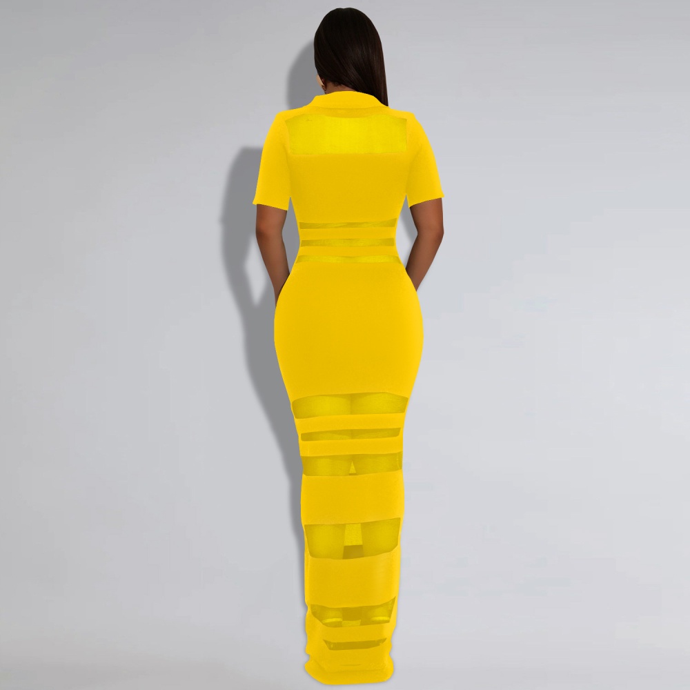 Sexy perspective gauze splice European style dress for women
