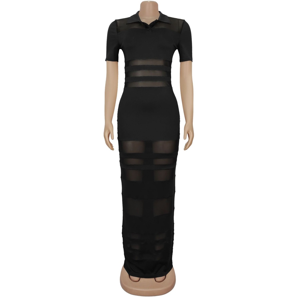 Sexy perspective gauze splice European style dress for women