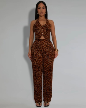 Leopard fashion tops sexy long pants 2pcs set