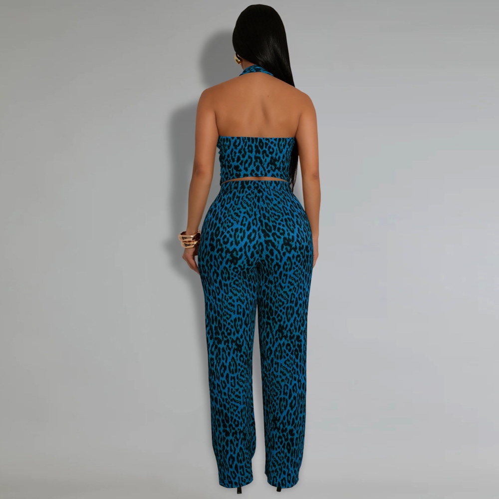 Leopard fashion tops sexy long pants 2pcs set