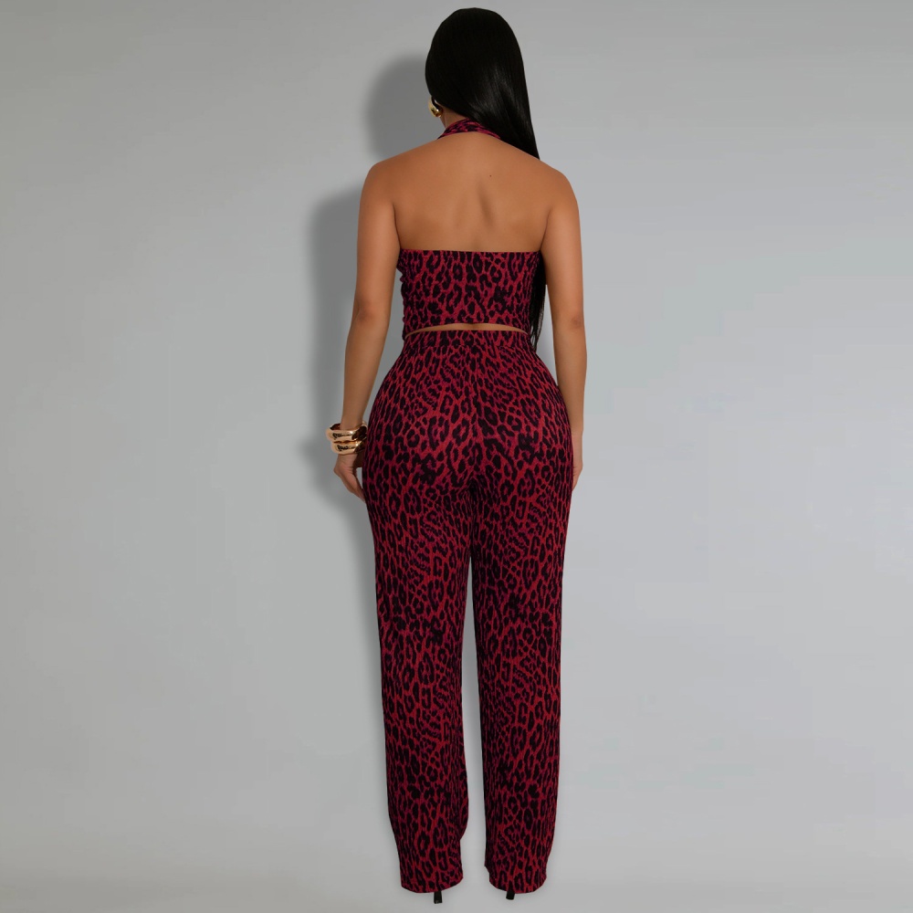 Leopard fashion tops sexy long pants 2pcs set