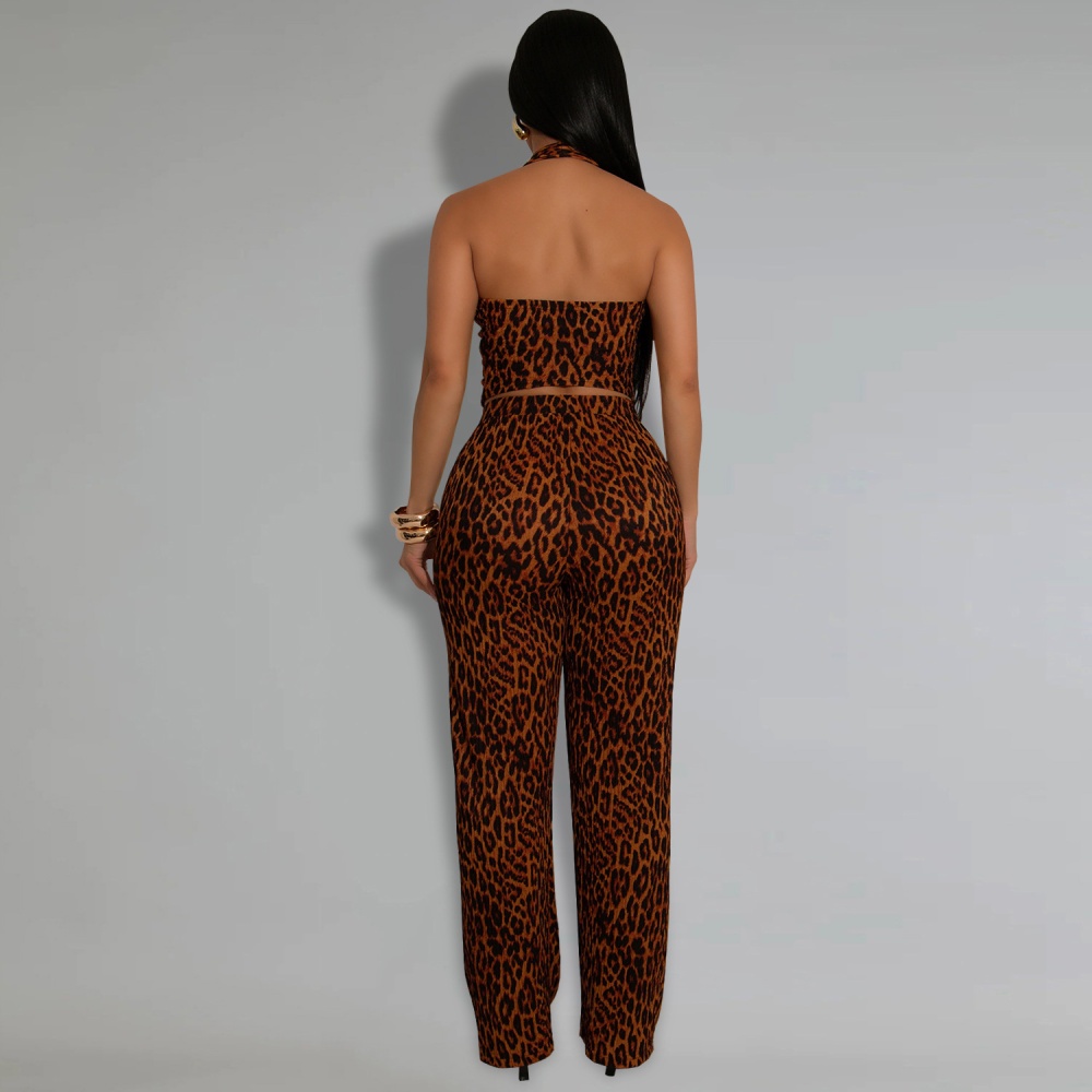 Leopard fashion tops sexy long pants 2pcs set