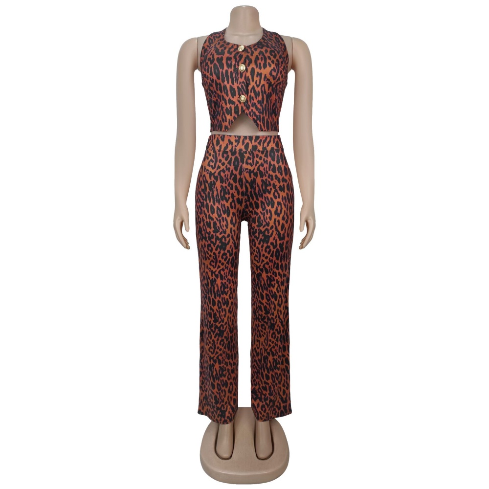 Leopard fashion tops sexy long pants 2pcs set