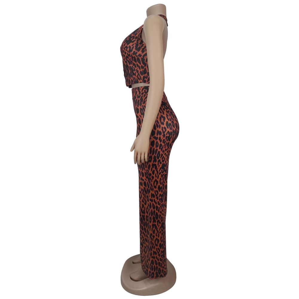 Leopard fashion tops sexy long pants 2pcs set