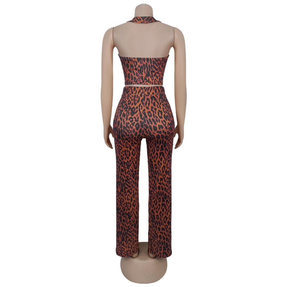 Leopard fashion tops sexy long pants 2pcs set
