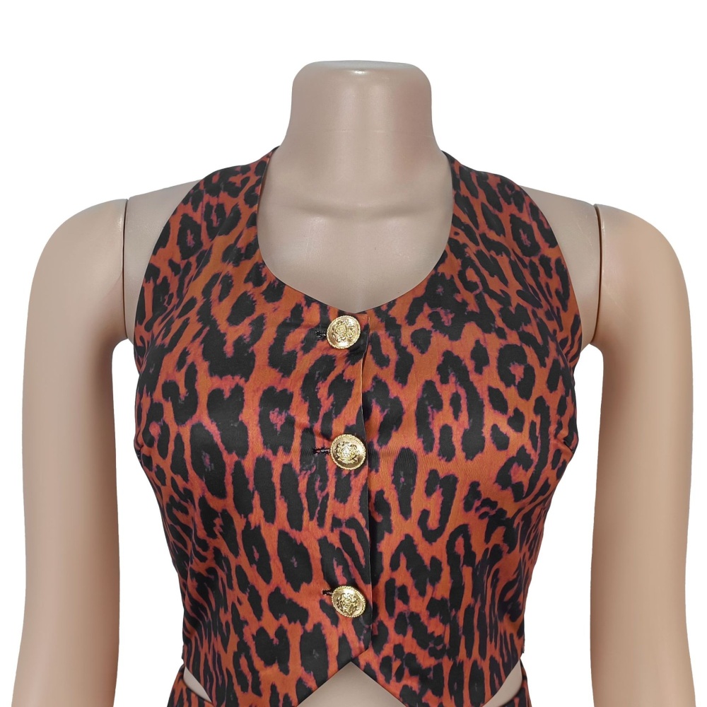 Leopard fashion tops sexy long pants 2pcs set